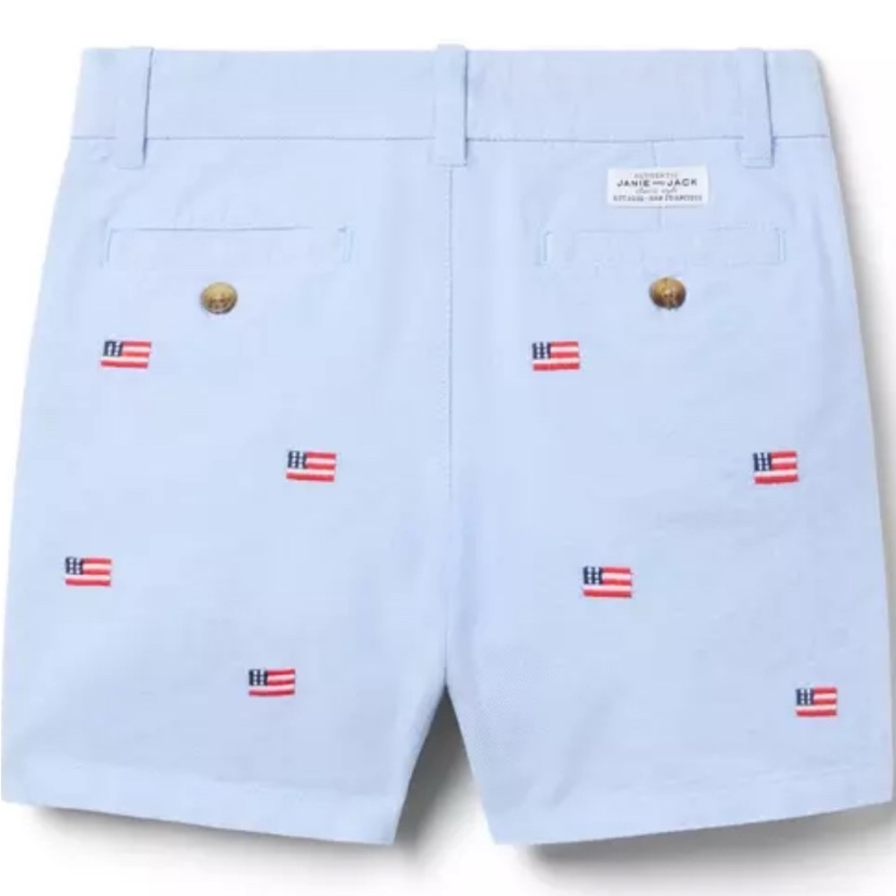 Janie and Jack Embroidered Oxford Shorts - Ocean Air Heather Flag 2T